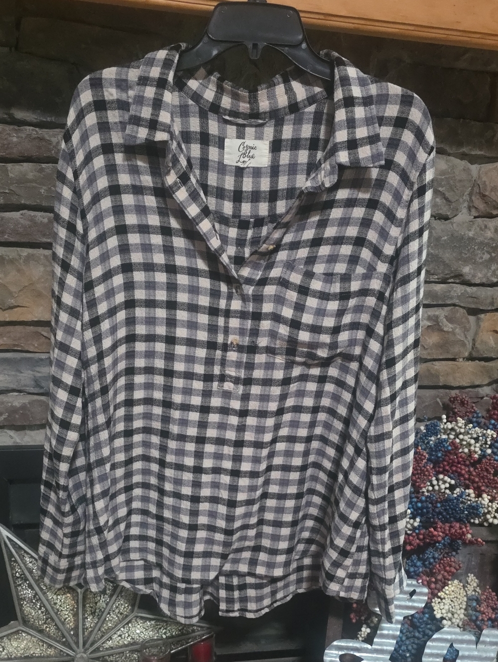 Cosmic Blue Love Plaid Soft 3/4 Pull Over Sz XXL